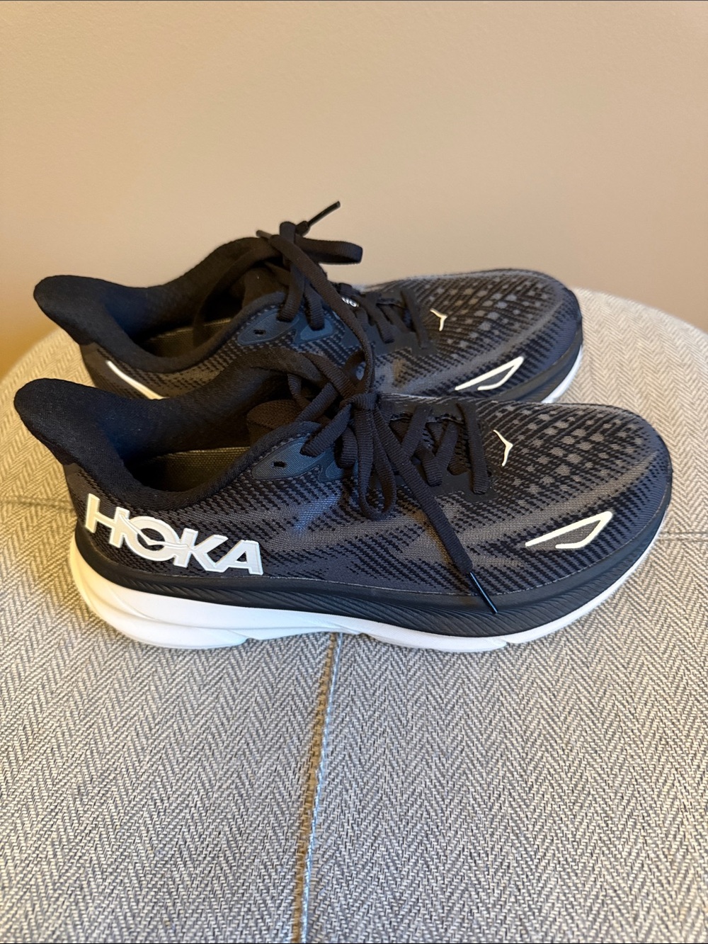 Hoka Black and White Athletic Running Shoes